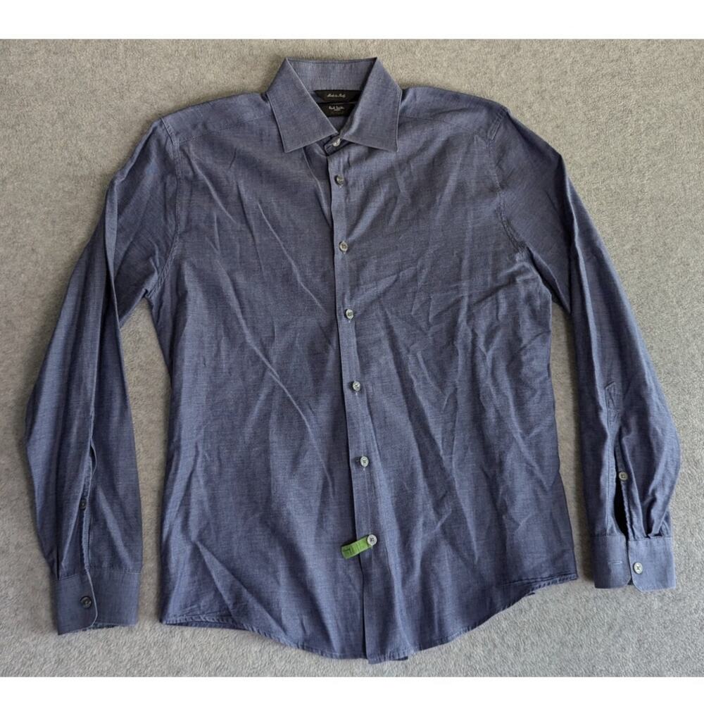 Paul Smith Men Dress Shirt Size 38 Byard‎ Solid Blue Button Up Preppy Italy Work